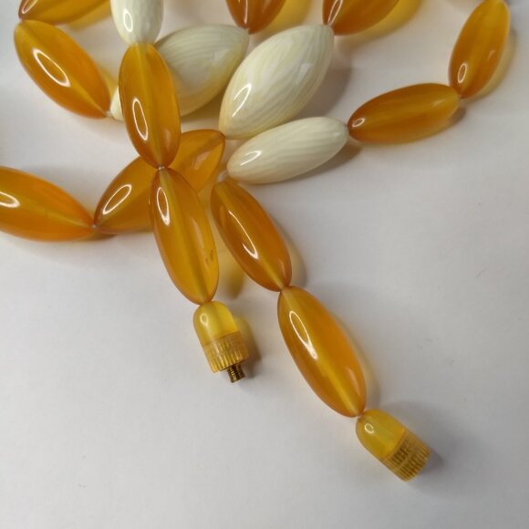 Plastic Necklace Hinge Bracelet Set Orange Beige Vintage Retro Mod Barrel Clasp - Picture 6 of 16